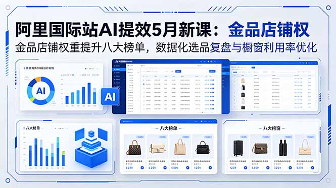阿里国际站AI提效5月新课:金品店铺权重提升八大榜单,数据化选品复盘与橱窗利用率优化-巅峰研习社