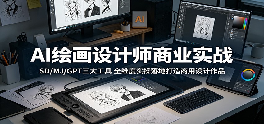 AI绘画设计师商业实战：SD/MJ/GPT三大工具，全维度实操落地打造商用设计作品-巅峰研习社
