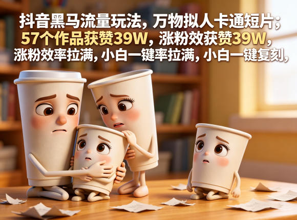 抖音黑马流量玩法，万物拟人卡通短片，57个作品获赞39W，涨粉效率拉满，小白一键复刻，保姆级拆解-巅峰研习社