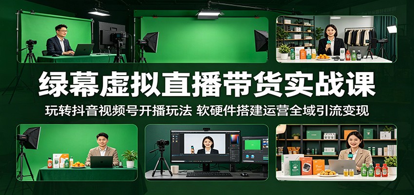 绿幕虚拟直播带货实战课：玩转抖音视频号开播玩法，软硬件搭建运营全域引流变现-巅峰研习社