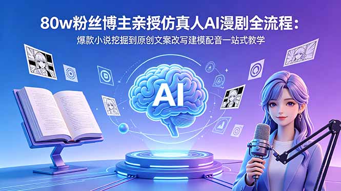 80w粉丝博主亲授仿真人AI漫剧全流程:爆款小说挖掘到原创文案改写建模配音一站式教学-巅峰研习社