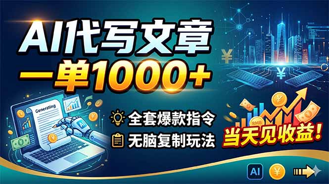 AI代写文章，一单1000+，全套爆款指令+无脑复制玩法，当天见收益！-巅峰研习社