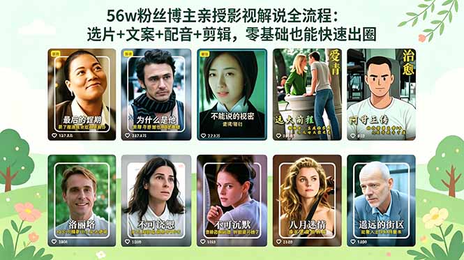 56万粉丝博主亲授影视解说全流程：选片+文案+配音+剪辑，零基础也能快速出圈-巅峰研习社