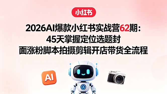 2026AI爆款小红书实战营62期:45天掌握定位选题封面涨粉脚本拍摄剪辑开店带货全流程-巅峰研习社