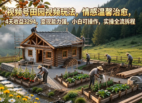 视频号田园视频玩法,情感温馨治愈,4天收益3294,变现能力强,小白可操作,实操全流程拆解-巅峰研习社