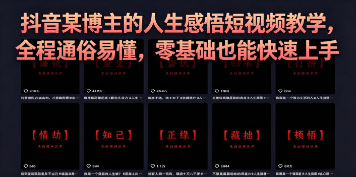 抖音某博主的灰太狼人生感悟短视频教学，全程通俗易懂，零基础也能快速上手-巅峰研习社