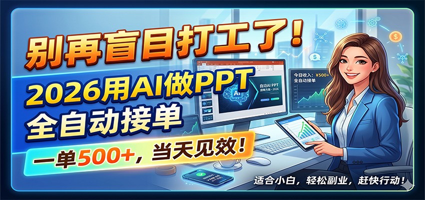 别再盲目打工了！2026用AI做PPT全自动接单，一单5张+，当天见效！-巅峰研习社