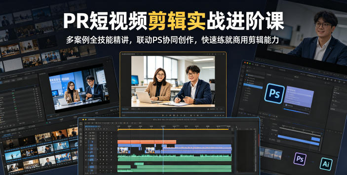 PR短视频剪辑实战进阶课,多案例全技能精讲,联动PS协同创作,快速练就商用剪辑能力-巅峰研习社
