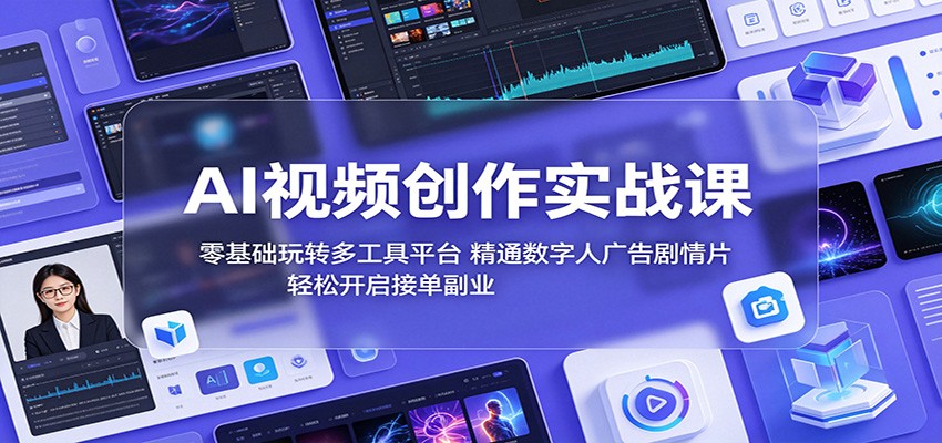 AI视频创作实战课：零基础玩转多工具平台，精通数字人广告、剧情片，轻松开启接单副业-巅峰研习社