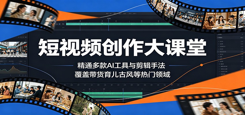 短视频创作大课堂：精通多款AI工具与剪辑手法，覆盖带货、育儿、古风等热门领域-巅峰研习社