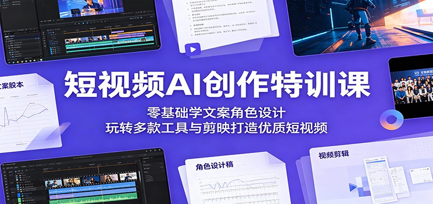 短视频AI创作特训课：零基础学文案角色设计，玩转多款工具与剪映打造优质短视频-巅峰研习社