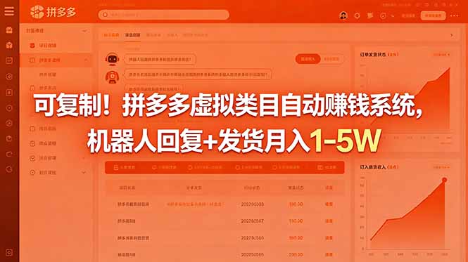 可复制！拼多多虚拟类目自动赚钱系统，机器人回复+发货月入 1-5W-巅峰研习社