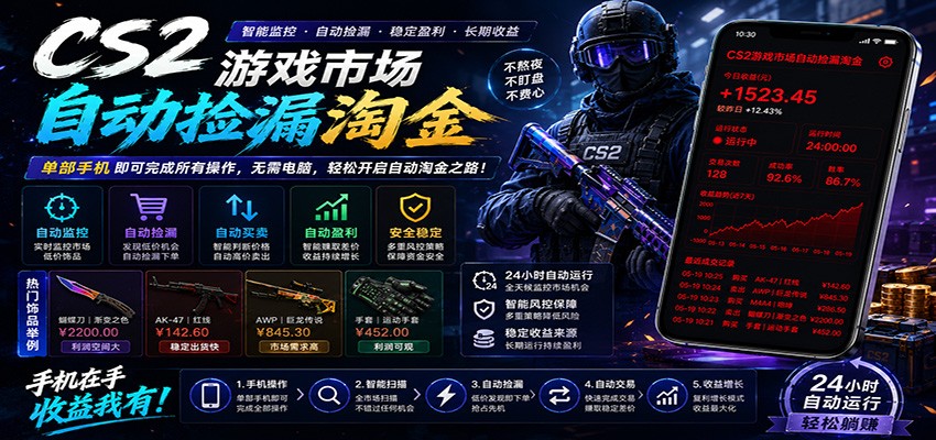 CSGO挂机捡漏项目通过利用游戏饰品交易机制，结合薄凉软件辅助捡漏，实现盈利-巅峰研习社