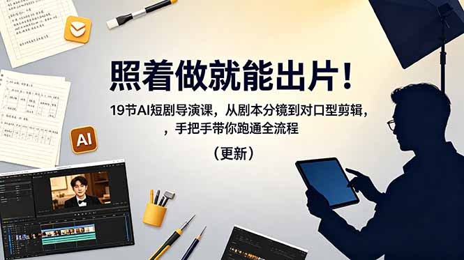 照着做就能出片！19节AI短剧导演课，从剧本分镜到对口型剪辑，手把手带你跑通全流程(更新-巅峰研习社