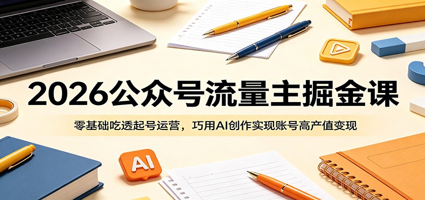 2026公众号流量主掘金课：零基础吃透起号运营，巧用AI创作实现账号高产值变现-巅峰研习社