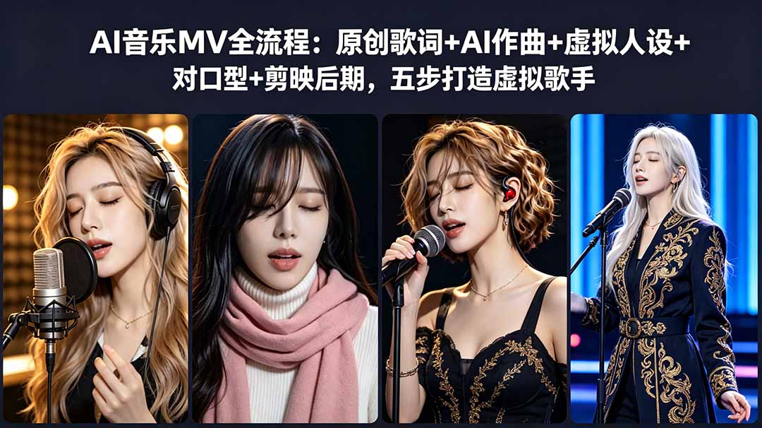 AI音乐MV全流程:原创歌词+AI作曲+虚拟人设+对口型+剪映后期,五步打造虚拟歌手-巅峰研习社