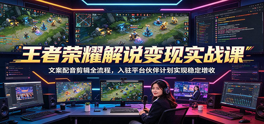 王者荣耀解说变现实战课：文案配音剪辑全流程，入驻平台伙伴计划实现稳定增收-巅峰研习社