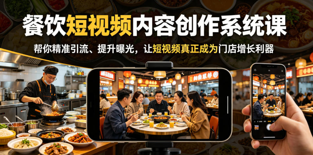 餐饮短视频内容创作系统课,帮你精准引流、提升曝光,让短视频真正成为门店增长利器-巅峰研习社