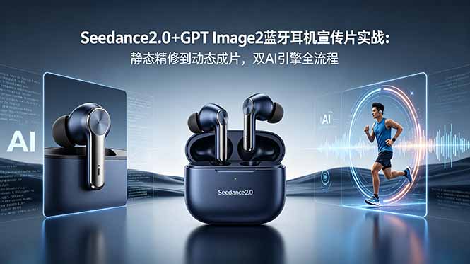 Seedance2.0+GPT Image2蓝牙耳机宣传片实战：静态精修到动态成片，双AI引擎全流程-巅峰研习社