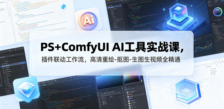 PS+ComfyUI AI工具实战课，插件联动工作流，高清重绘-抠图-生图生视频全精通-巅峰研习社