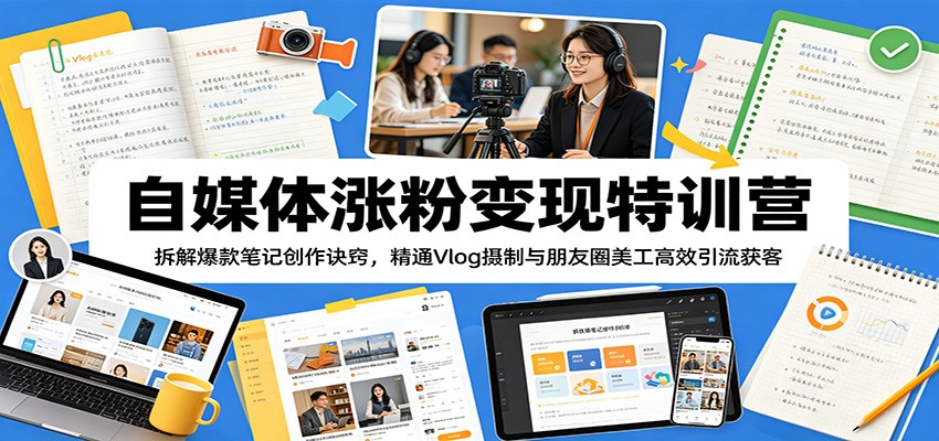 自媒体涨粉变现特训营:拆解爆款笔记创作诀窍,精通Vlog摄制与朋友圈美工高效引流获客-巅峰研习社