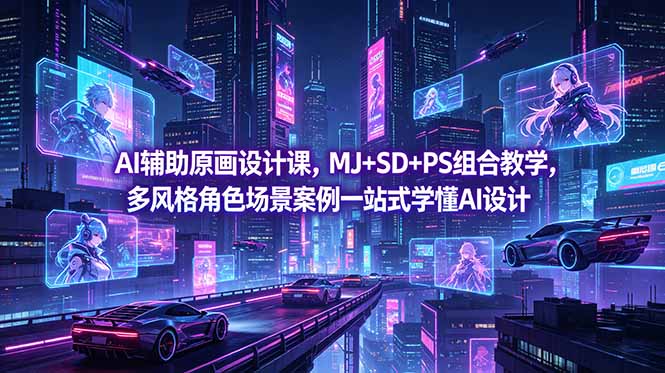 AI辅助原画设计课，MJ+SD+PS组合教学，多风格角色场景案例一站式学懂AI设计-巅峰研习社