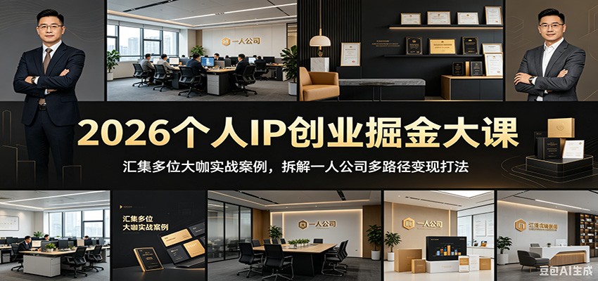 2026个人IP创业掘金大课:汇集多位大咖实战案例,拆解一人公司多路径变现打法-巅峰研习社