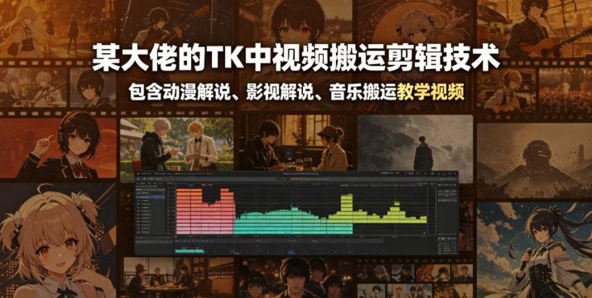 某大佬的TK中视频搬运剪辑技术,包含动漫解说、影视解说、音乐搬运教学视频-巅峰研习社