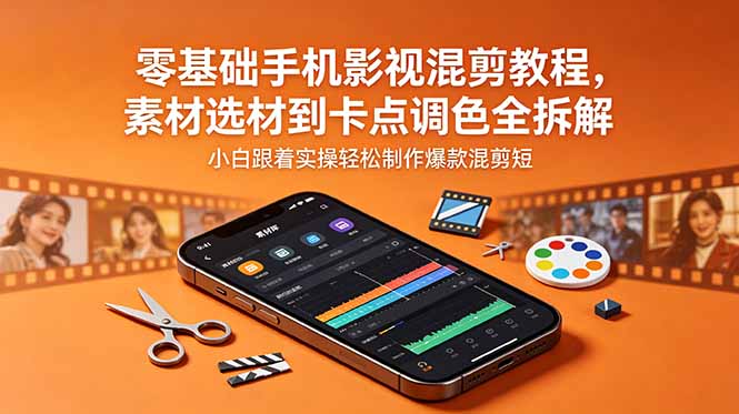 零基础手机影视混剪教程,素材选材到卡点调色全拆解,小白跟着实操轻松制作爆款混剪短片-巅峰研习社