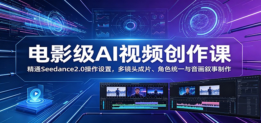 电影级AI视频创作课：精通Seedance2.0操作设置，多镜头成片、角色统一与音画叙事制作-巅峰研习社