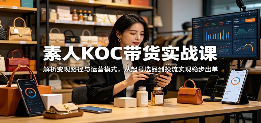 素人KOC带货实战课：解析变现路径与运营模式，从起号选品到投流实现稳步出单-巅峰研习社