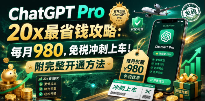 ChatGPT Pro 20x最省钱攻略：每月980，免税冲刺上车！附完整开通方法【文档】-巅峰研习社