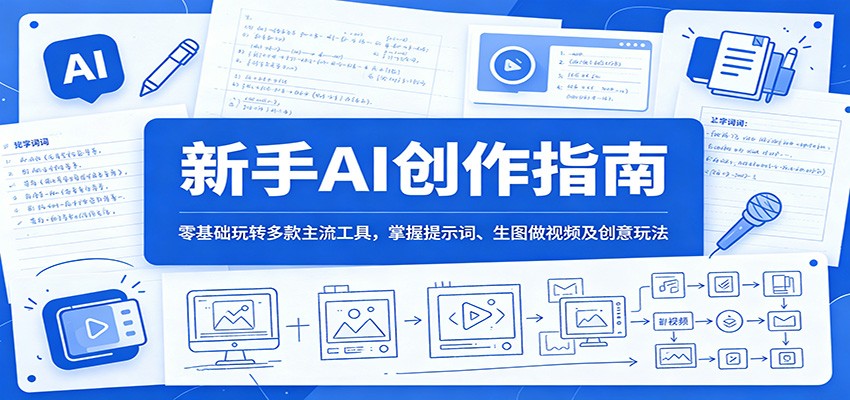 新手AI创作指南:零基础玩转多款主流工具,掌握提示词、生图做视频及创意玩法-巅峰研习社