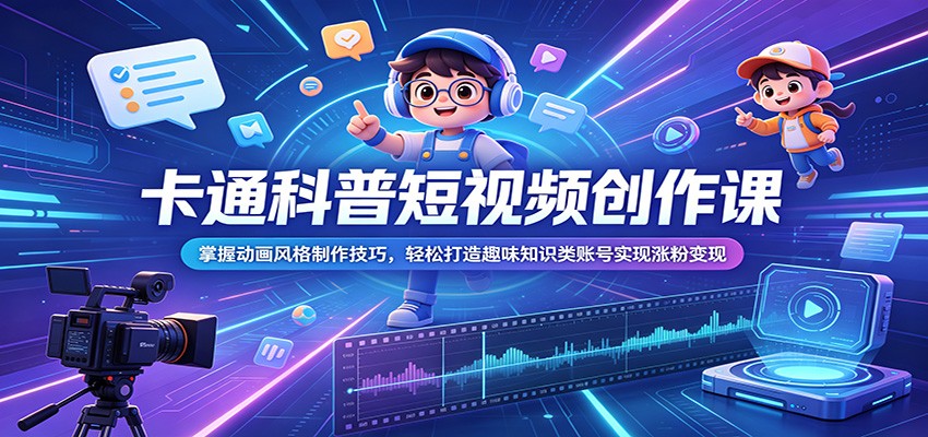卡通科普短视频创作课:掌握动画风格制作技巧,轻松打造趣味知识类账号实现涨粉变现-巅峰研习社