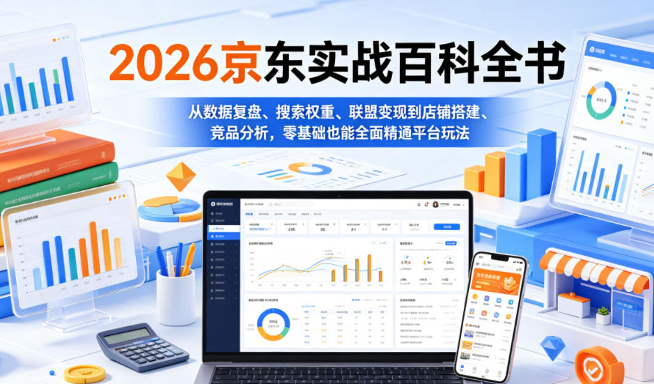 2026京东实战百科全书，从数据复盘、搜索权重、联盟变现到店铺搭建、竞品分析，零基础也能全面精通平台玩法-巅峰研习社