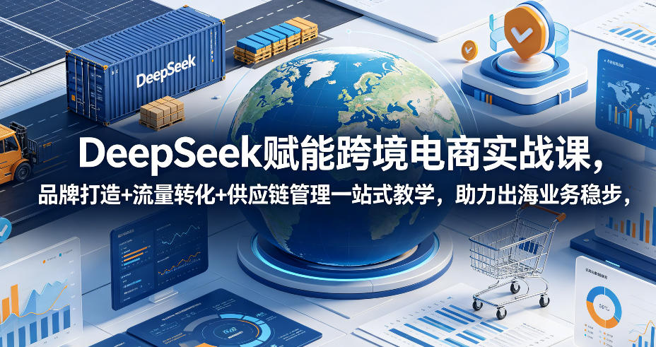 DeepSeek赋能跨境电商实战课，品牌打造+流量转化+供应链管理一站式教学，助力出海业务稳步发展-巅峰研习社
