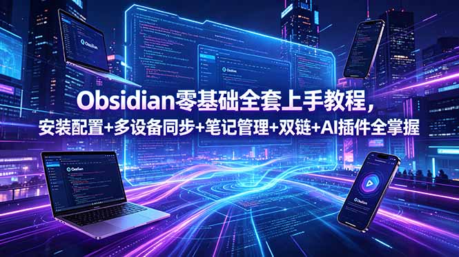 Obsidian零基础全套上手教程,安装配置+多设备同步+笔记管理+双链+AI插件全掌握-巅峰研习社