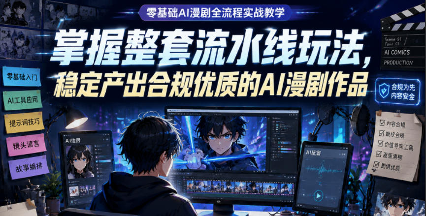 零基础AI漫剧全流程实战教学,掌握整套流水线玩法,稳定产出合规优质的AI漫剧作品-巅峰研习社
