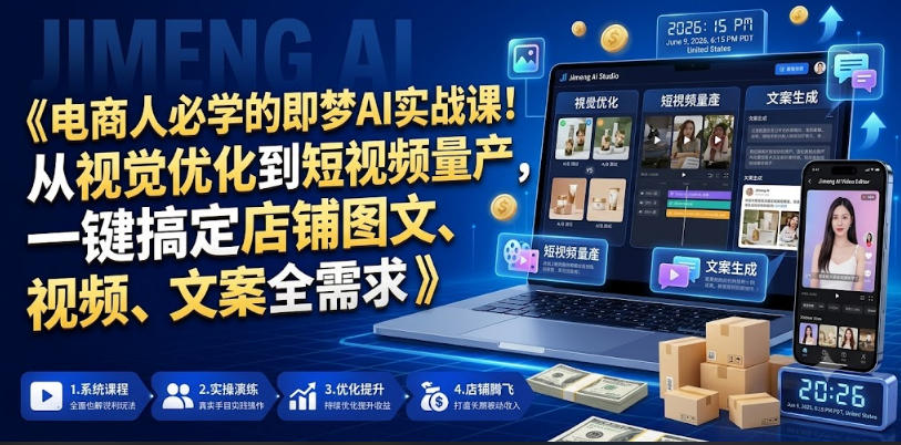 电商人必学的即梦AI实战课！从视觉优化到短视频量产，一键搞定店铺图文、视频、文案全需求-巅峰研习社