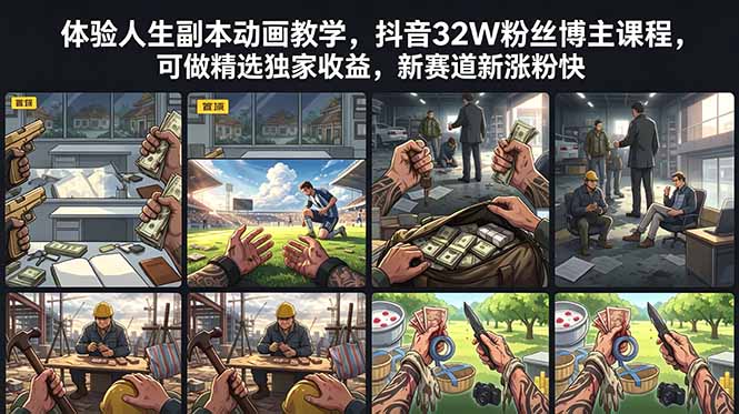 体验人生副本动画教学, 抖音32W粉丝博主课程,可做精选独家收益,新赛道新涨粉快-巅峰研习社