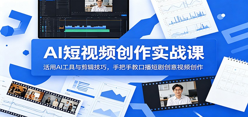 AI短视频创作实战课:活用AI工具与剪辑技巧,手把手教口播短剧创意视频创作-巅峰研习社