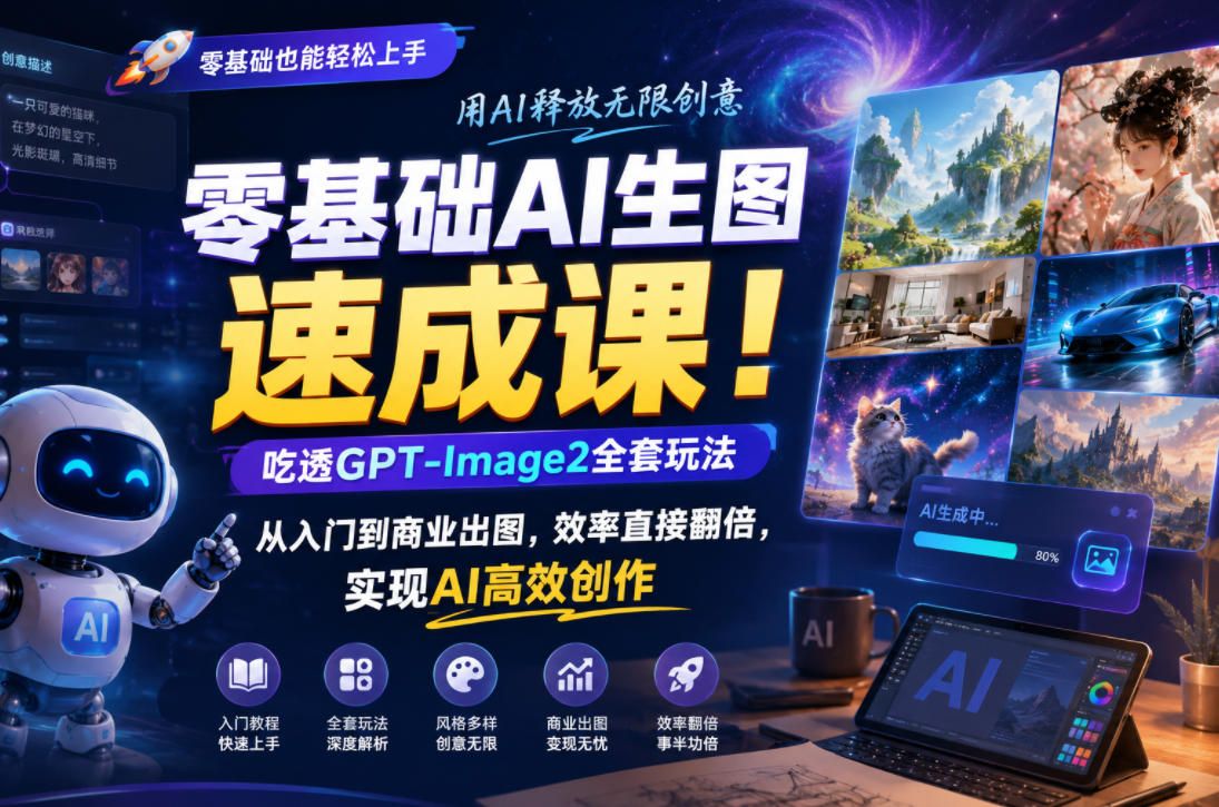 零基础AI生图速成课！吃透GPT-Image2全套玩法，从入门到商业出图，效率直接翻倍，实现AI高效创作-巅峰研习社