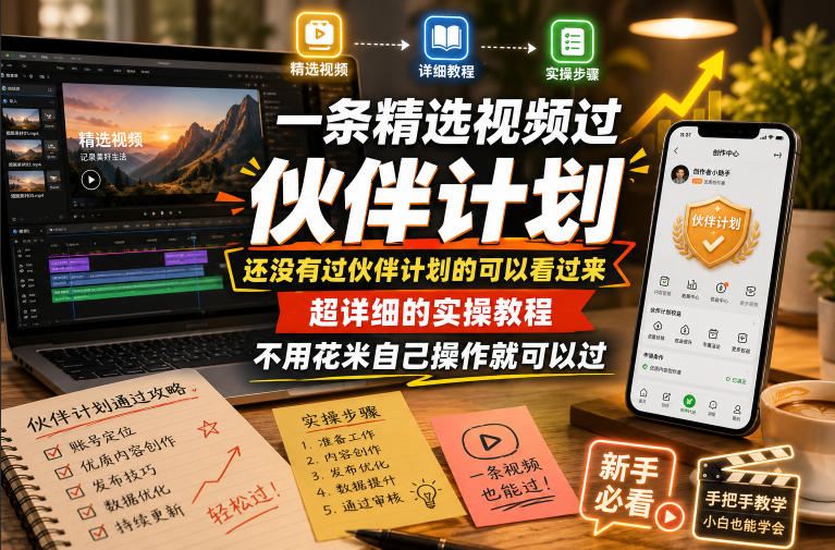 一条精选视频过伙伴计划，还没有过伙伴计划的可以看过来，超详细的实操教程，不用花米自己操作就可以过-巅峰研习社