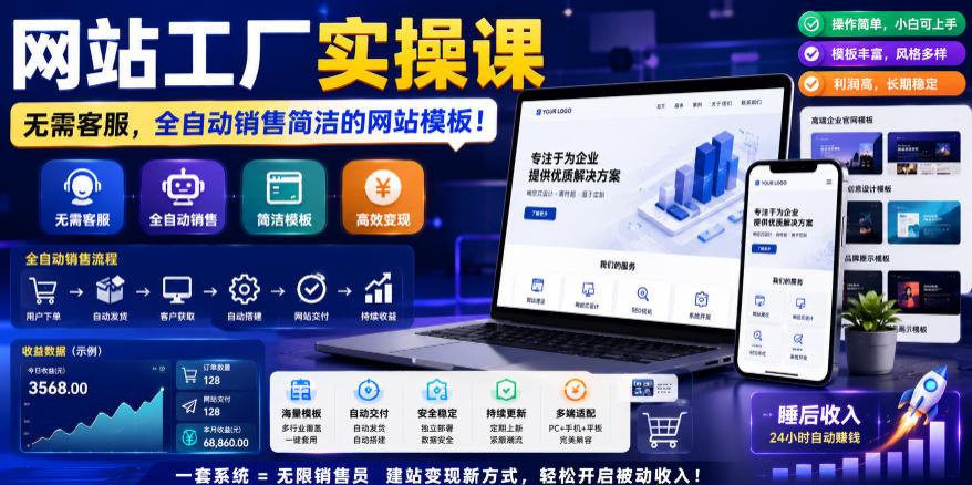 网站工厂实操课，无需客服，网站模板自动赚钱！【原创双语字幕】-巅峰研习社