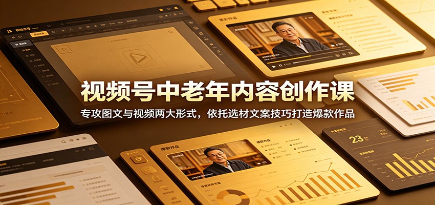 视频号中老年内容创作课：专攻图文与视频两大形式，依托选材文案技巧打造爆款作品-巅峰研习社