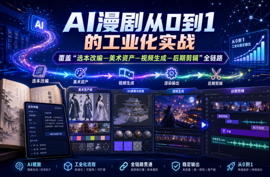 AI漫剧从0到1的工业化实战，覆盖“选本改编—美术资产—视频生成—后期剪辑”全链路(更新6月)-巅峰研习社