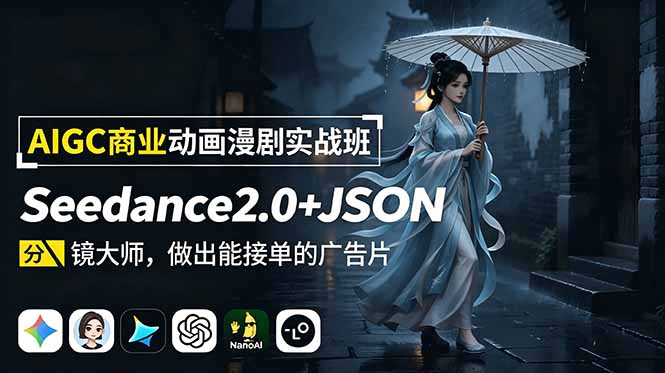 AIGC商业动画漫剧实战班：Seedance2.0+JSON分镜大师，做出能接单的广告片-巅峰研习社