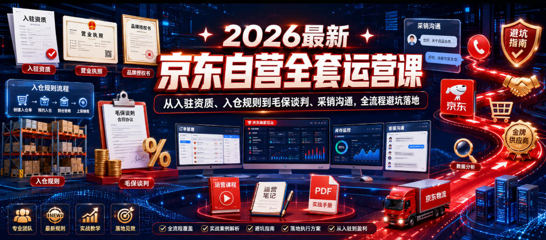 2026最新京东自营全套运营课，从入驻资质、入仓规则到毛保谈判、采销沟通，全流程避坑落地-巅峰研习社