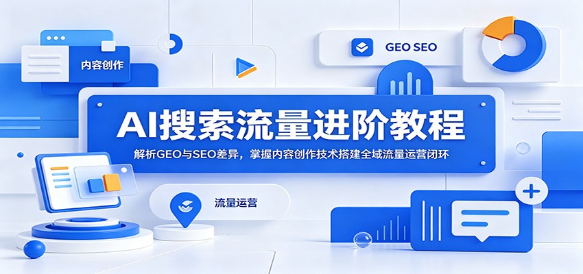 AI搜索流量进阶教程：解析GEO与SEO差异，掌握内容创作技术搭建全域流量运营闭环-巅峰研习社