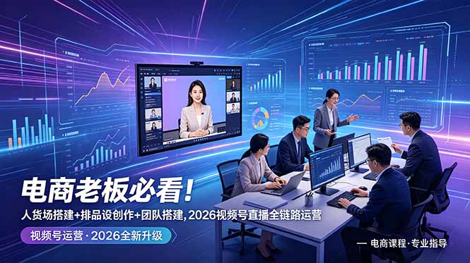 电商老板必看!人货场搭建+排品设计+素材创作+团队搭建,2026视频号直播全链路运营-巅峰研习社